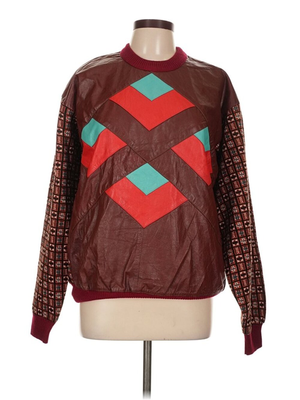 Vintage 80s Rip Curl Leather Patchwork Crewneck Sweater - Size Large - Picture 5 of 5